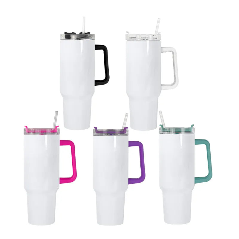 US warehouse 40oz Stanley Shape Sublimation White Bulk With Colored handle  20 Pack Insulated Tumbler Mug with Handle for Water, Wholesale,Coffee, Cold