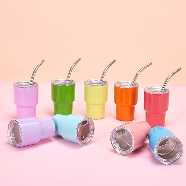 US Shipping 50/100 Pack Wholesale Mini 2 oz Stainless steel Shot Glass Tumbler Sublimation Vacuum Insulated Double Walled With Stainless Steel Straw