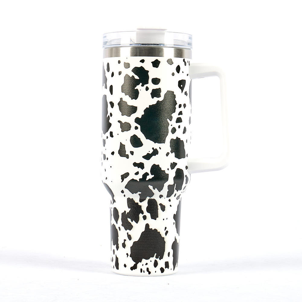 Stanley 40 Oz. Handled Cow Print Tumbler Cowhide Glitter Cup Cow