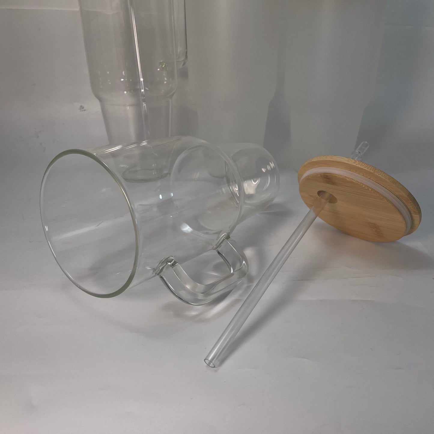 12pcs 32oz/40oz Sublimation Glass Tumbler with Handle & Bamboo Lid