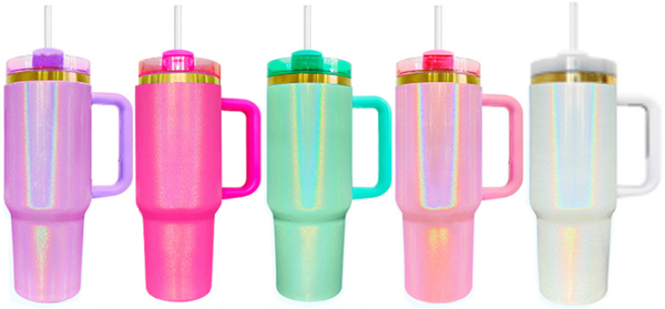 40oz US Warehouse Regular Shimmer Gold Plated Travel Tumblers Engraved H2.0 Coffee Mug with Handle and Straw-20 pack