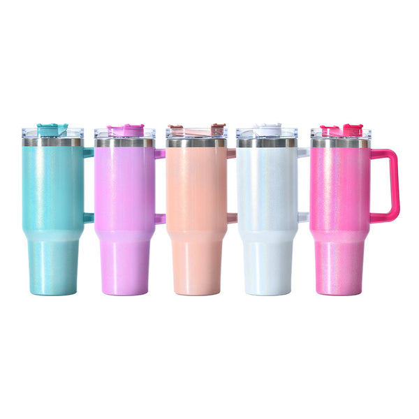 40oz US Warehouse Sublimation Shimmer Ombre Glitter Travel Coffee Mugs with Handle -16pack