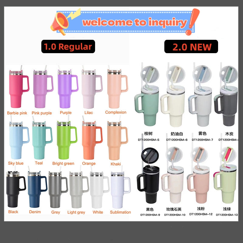 40oz Stanley Shape Sublimation White Bulk 20 Pack Insulated Tumbler Mug  with Handle for Water, Wholesale,Coffee, Cold and Hot Drinks, Double Wall  Stainless Steel Design, Wide Straw, Adjustable Lid