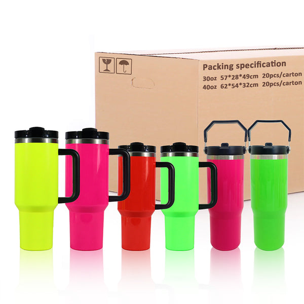 30oz 40oz US Warehouse Wholesale Neon Color Quencher H2.0 Stainless Steel Sublimation Tumbler with Handle-20 pack