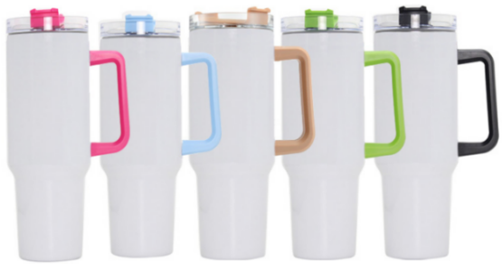 40oz US Warehouse Sublimation Tumblers with White Handle Reusable Vacuum Coffee Mugs Insulated Tumbler with Lid and Straw -16 pack