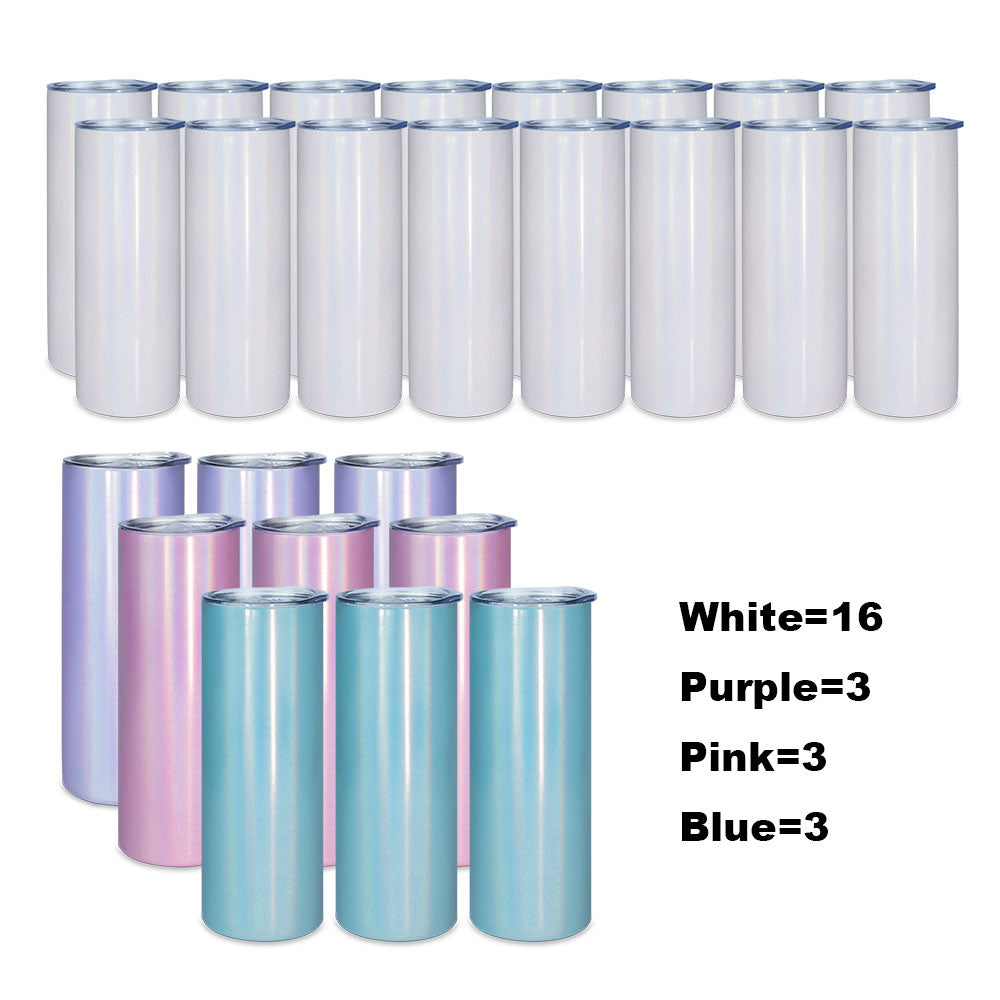20oz Skinny Glitter Sublimation Tumblers Wholesale | 25 Pack