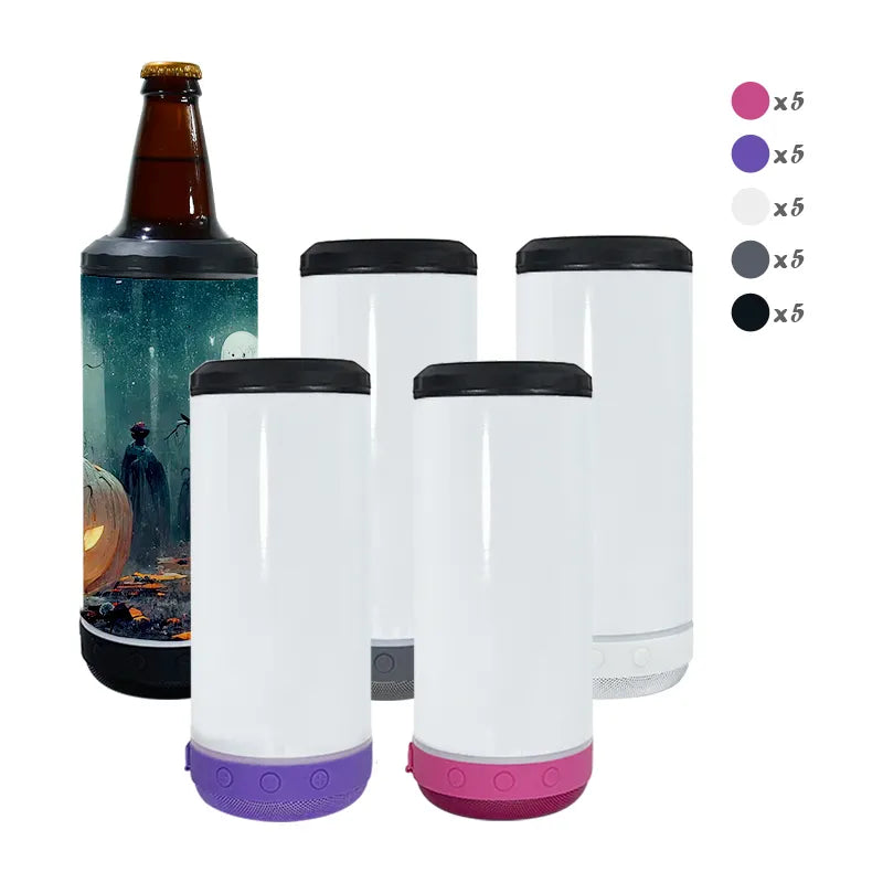 16oz 4 in 1 Straight Bluetooth Speaker Sublimation Can Cooler - Grey