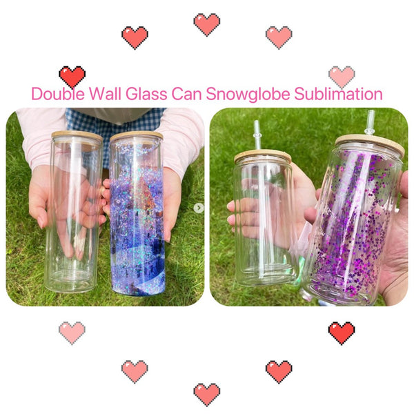 US warehouse 16oz/25oz wholesale sublimation snow globe double walled glasses-25pcs